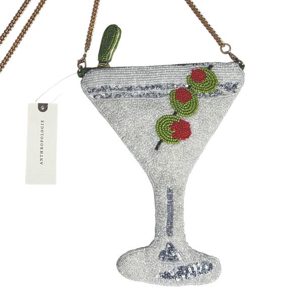 Anthropologie Maeve Beaded Icon Crossbody Bag Martini White Green Cocktail NWT